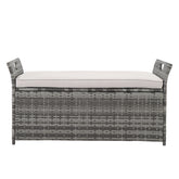HAOYYE Rattan Storage Bench with Cushion, Gray Gradient PE Wicker Footstool Locker with Lift Top and Iron Frame, Indoor Outdoor Ottoman for Entryway Living Room Balcony Porch 125L Capacity